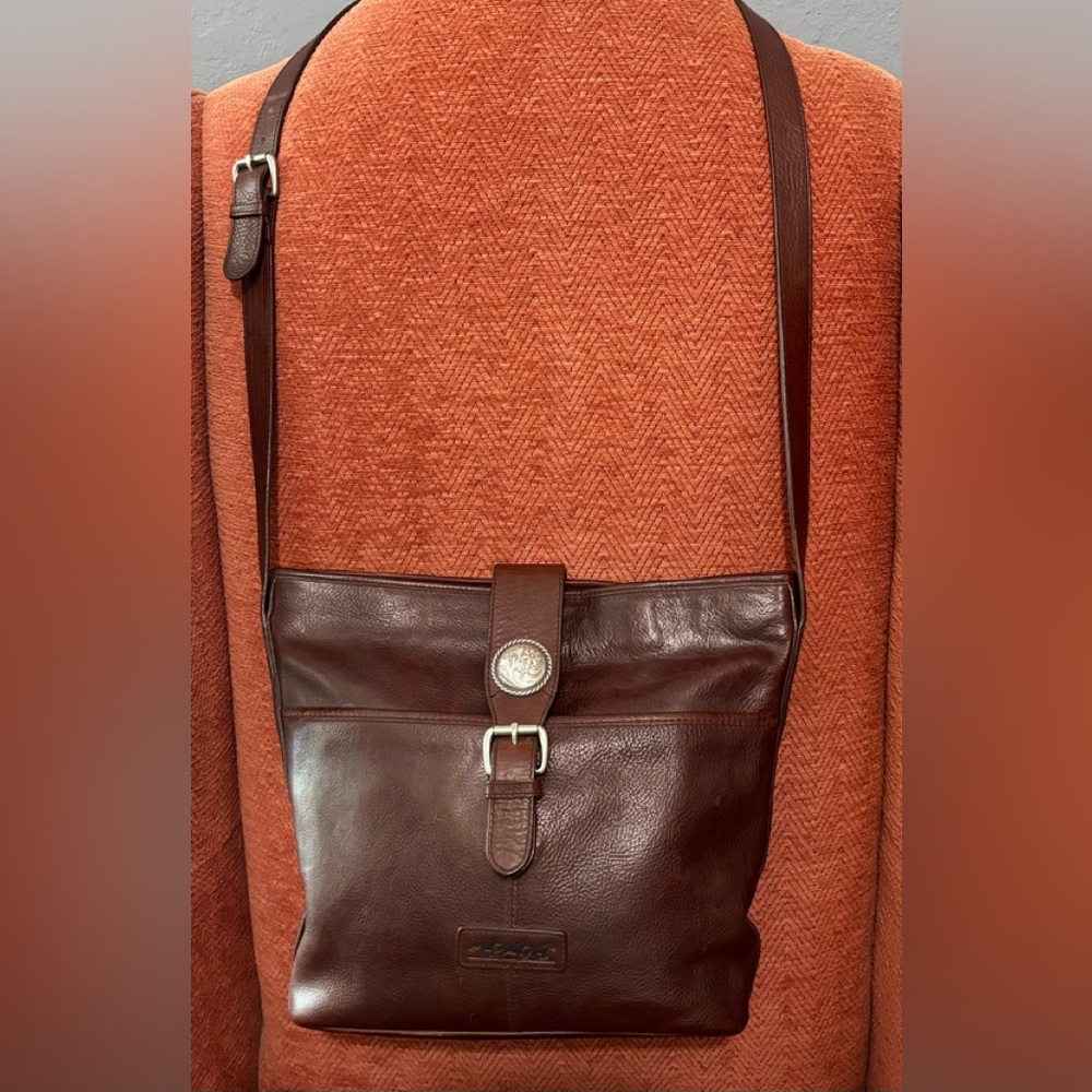 VTG Le Donne Brown Leather Western Crossbody Bag Concho Buckle Hobo Shoulder
